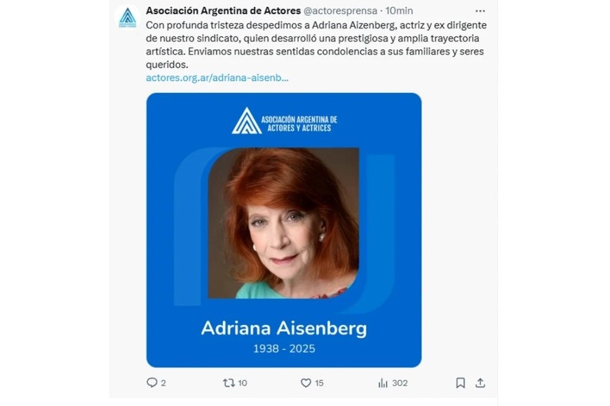 La Asociación Argentina de Actores emitió un mensaje oficial