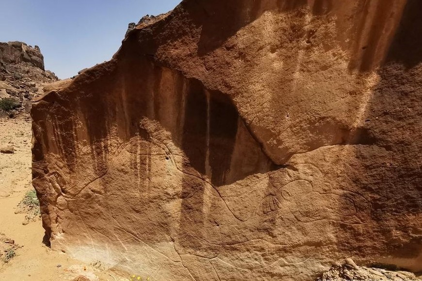 Los grabados de camellos y otros animales habrían sido usados para demarcar zonas con agua. AP