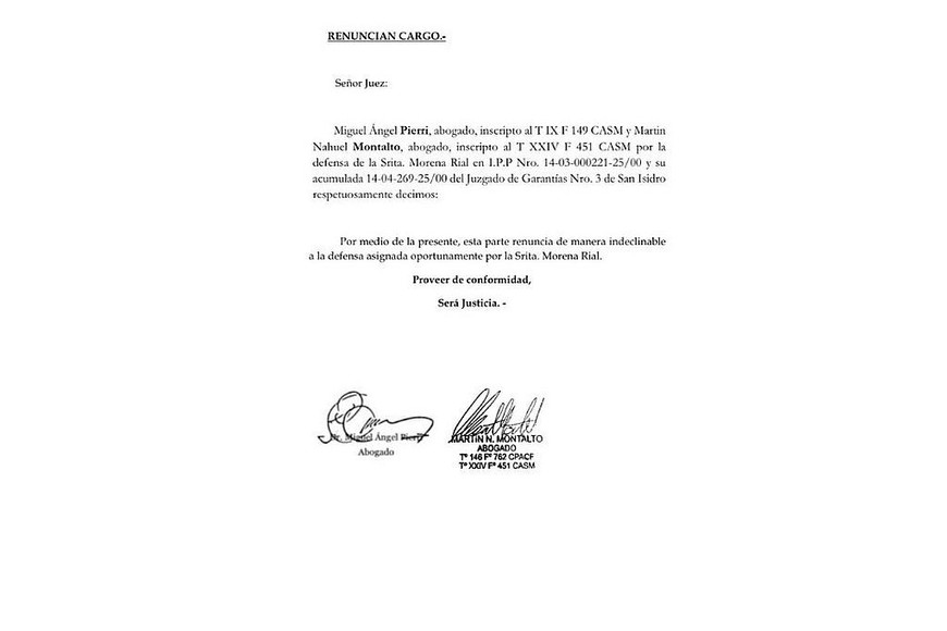 Cipolla retomó la defensa de Morena este martes tras la renuncia de Miguel Ángel Pierri al caso.