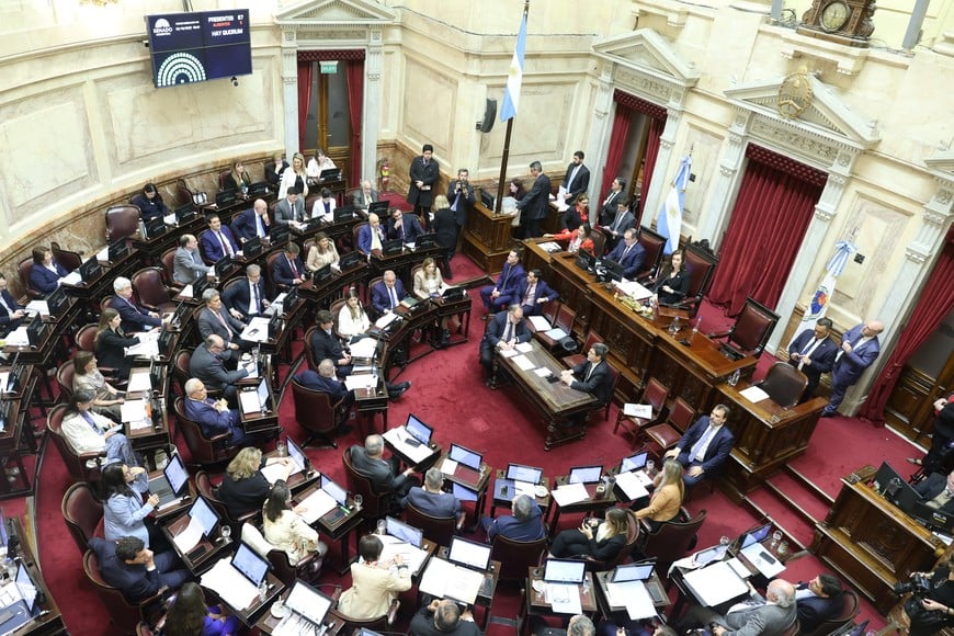 Members of Argentina's Senate debate on President Javier Milei's vetoes concerning the university funding law and the emergency law for paediatric hospitals, at the National Congress, in Buenos Aires, Argentina October 2, 2025. REUTERS/Francisco Loureiro