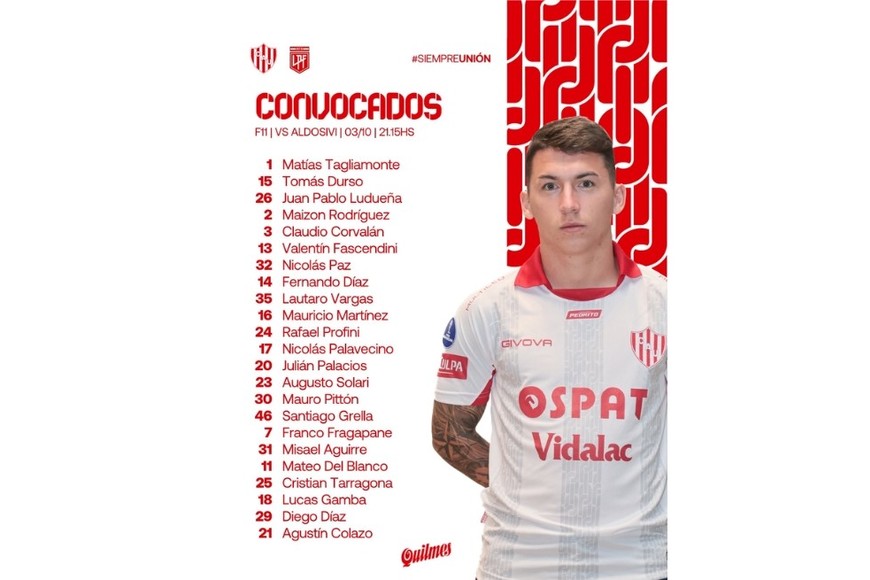 Los convocados de Unión.