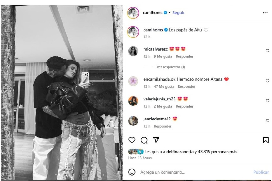 La publicación de Camila en redes sociales.