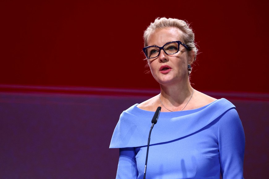 Yulia Navalnaya, the widow of late Russian opposition leader Alexei Navalny, speaks during the 2024 edition of the Bled Strategic Forum, in Slovenia, September 2, 2024. REUTERS/Borut Zivulovic