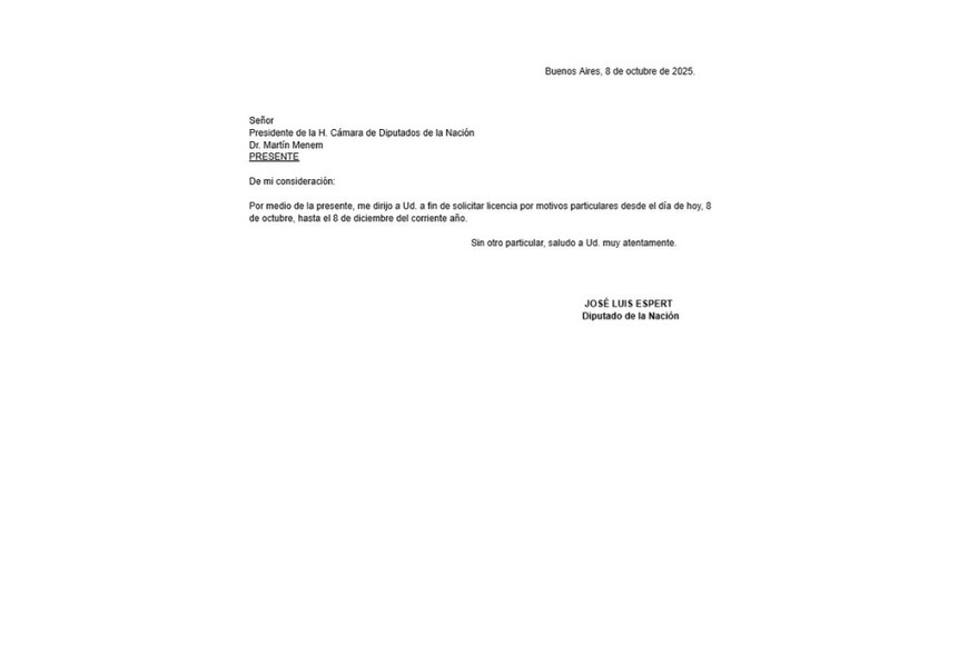 Pedido de licencia de Espert.