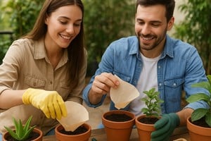 Un filtro de café evita la pérdida de sustrato y mantiene la maceta limpia.