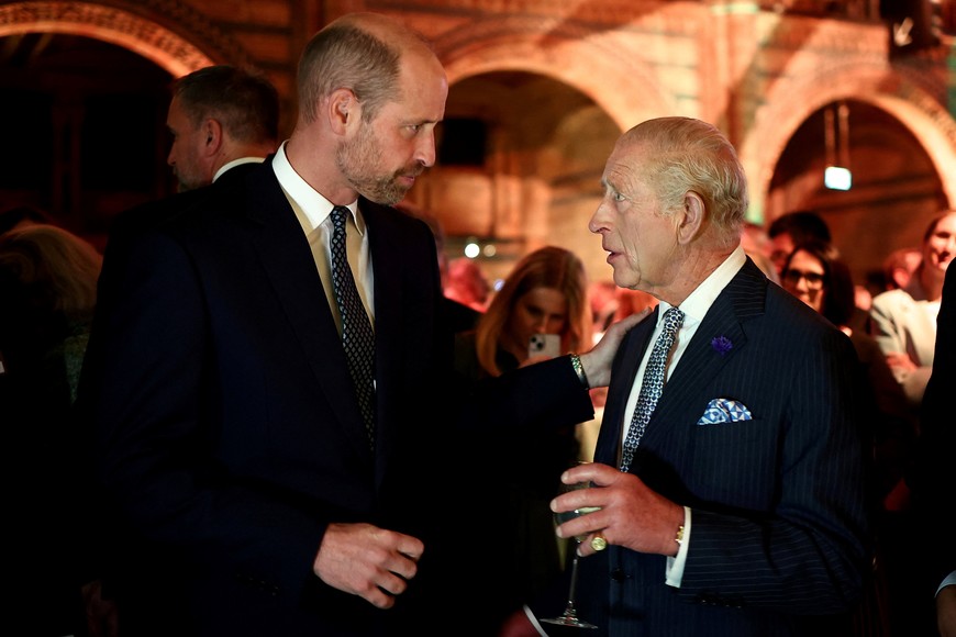 Britain's King Charles III and Britain's Prince William, Prince of Wales attend the event 'Countdown to COP30: mobilising action for climate and nature' at the Natural History Museum in London, Britain, October 9, 2025.  Henry Nicholls/Pool via REUTERS?