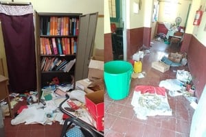 El interior del establecimiento quedó devastado por la acción de los ladrones.