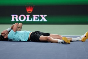 Tennis - ATP Masters 1000 - Shanghai Masters - Qizhong Forest Sports City Arena, Shanghai, China - October 11, 2025 
France's Arthur Rinderknech celebrates after winning his semi final match against Russia's Daniil Medvedev REUTERS/Go Nakamura