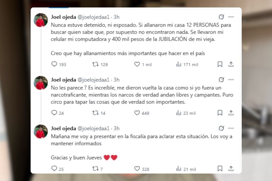 Joel Ojeda negó haber estado detenido y denunció el operativo como “puro circo”.