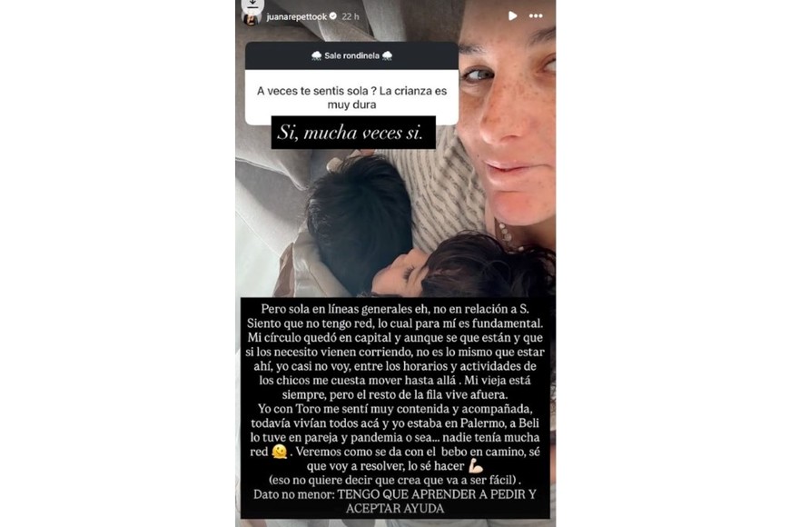 Juana Repetto compartió una reflexión sobre su embarazo.