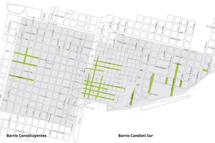 Sectores a evaluar en barrios Constituyentes y Candioti Sur. Crédito: El Litoral