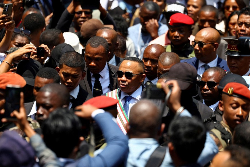 Madagascar's new military ruler, Colonel Michael Randrianirina, leaves after being sworn in as president on Friday, taking over from Andry Rajoelina following a coup that ousted him, at the constitutional court in Antananarivo, Madagascar, October 17, 2025. REUTERS/Siphiwe Sibeko REFILE - CORRECTING CITY SPELLING FROM "ANTANARIVO" TO "ANTANANARIVO".