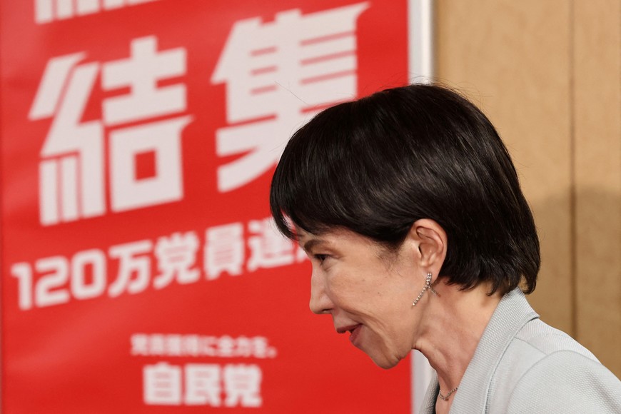 Leader of Japan's ruling Liberal Democratic Party (LDP) Sanae Takaichi leaves after a meeting with party members at its headquarters in Tokyo, Japan, October 16, 2025. REUTERS/Kim Kyung-Hoon