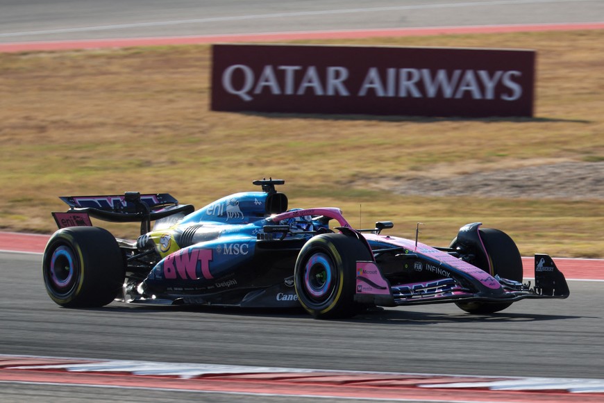 Oct 17, 2025; Austin, TX, USA; BWT Alpine F1 Team driver Pierre Gasly (10) of Team France  qualifying for the Sprint race for the Grand Prix at Circuit of The Americas Austin. Mandatory Credit: Thomas Shea-Imagn Images
