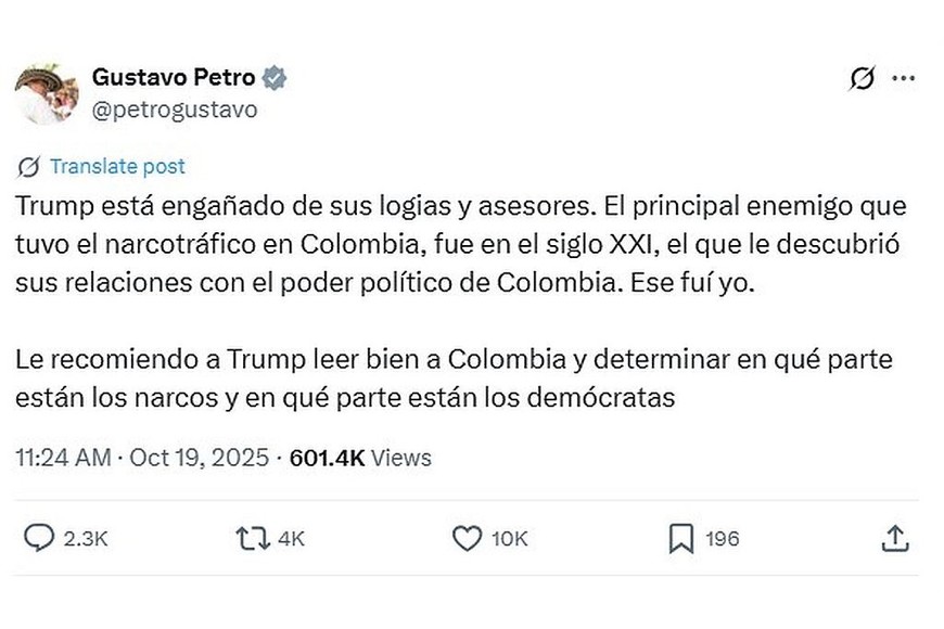 La publicación de Gustavo Petro.
