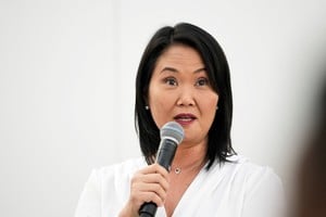 Keiko Fujimori, en la rueda de prensa de este lunes. Reuters.