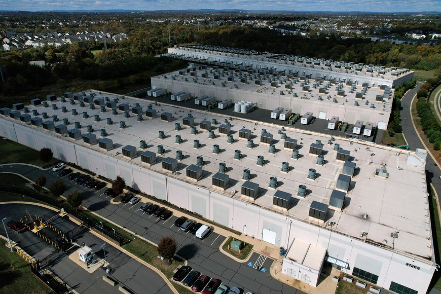 An aerial view of an Amazon Web Services Data Center known as US East 1 in Ashburn, Virginia, U.S., October 20, 2025. REUTERS/Jonathan Ernst