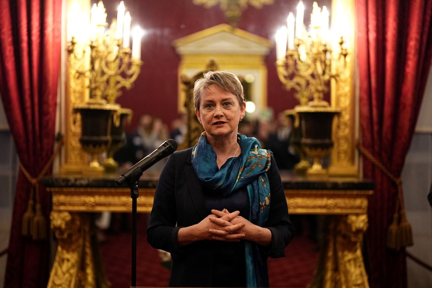 British Foreign Secretary Yvette Cooper gives a speech ahead of a reception, attended by King Charles, for Western Balkans leaders on the eve of the Western Balkans Leaders' Summit, at St James's Palace, central London, Britain, October 21, 2025. Aaron Chown/Pool via REUTERS