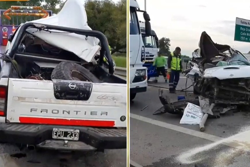 Las imágenes divulgadas muestran la camioneta volcada con severos daños estructurales