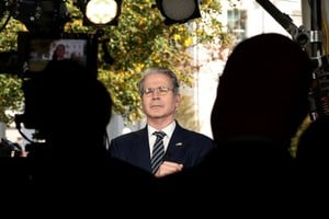 U.S. Treasury Secretary Scott Bessent is interviewed by a TV network at the White House in Washington, D.C., October 22, 2025. REUTERS/Kevin Lamarque