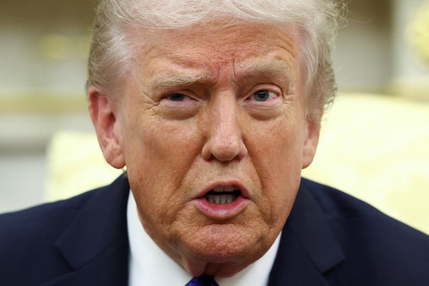 U.S. President Donald Trump speaks as he meets with Secretary General of the North Atlantic Treaty Organization (NATO) Mark Rutte (not pictured) at the White House in Washington, D.C., U.S., October 22, 2025.  REUTERS/Kevin Lamarque