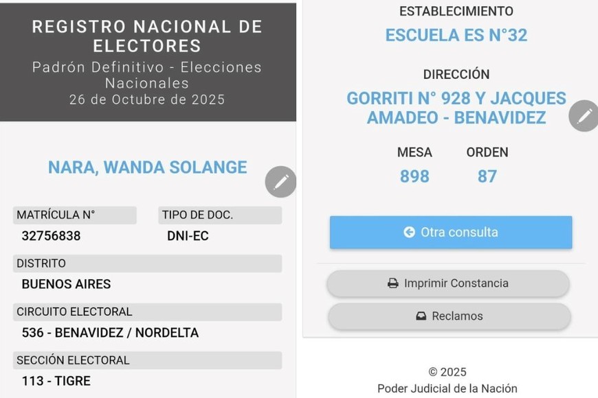 En redes también circula información sobre la mesa en la que vota la conductora.