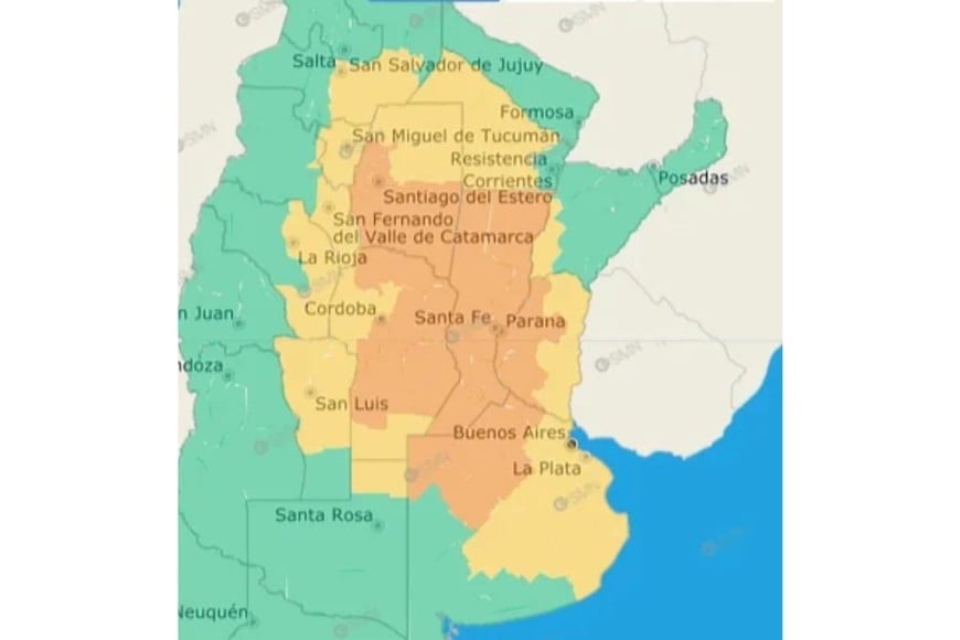 El gráfico de alertas del SMN.