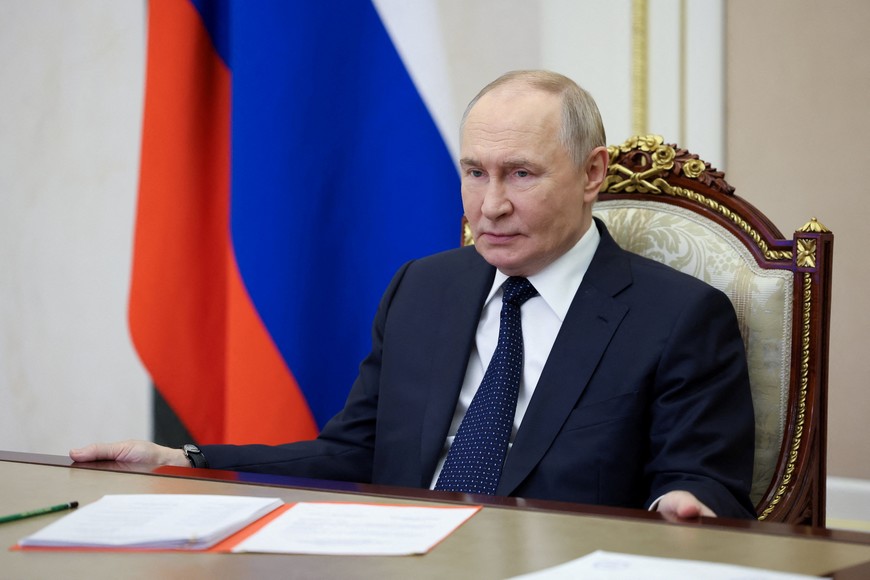 Russian President Vladimir Putin chairs a meeting with members of the Security Council via video link at the Kremlin in Moscow, Russia October 24, 2025. Sputnik/Alexey Babushkin/Pool via REUTERS ATTENTION EDITORS - THIS IMAGE WAS PROVIDED BY A THIRD PARTY.