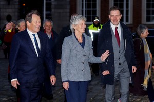 President-elect Catherine Connolly arrives at Dublin Castle, on the day of the announcement of the results of the Irish presidential election in Dublin, Ireland, October 25, 2025. REUTERS/Clodagh Kilcoyne