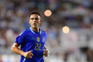 Oct 14, 2025; Fort Lauderdale, Florida, USA; Argentina forward Lautaro Martinez (22) looks on against Puerto Rico during the second half at Chase Stadium. Mandatory Credit: Sam Navarro-Imagn Images