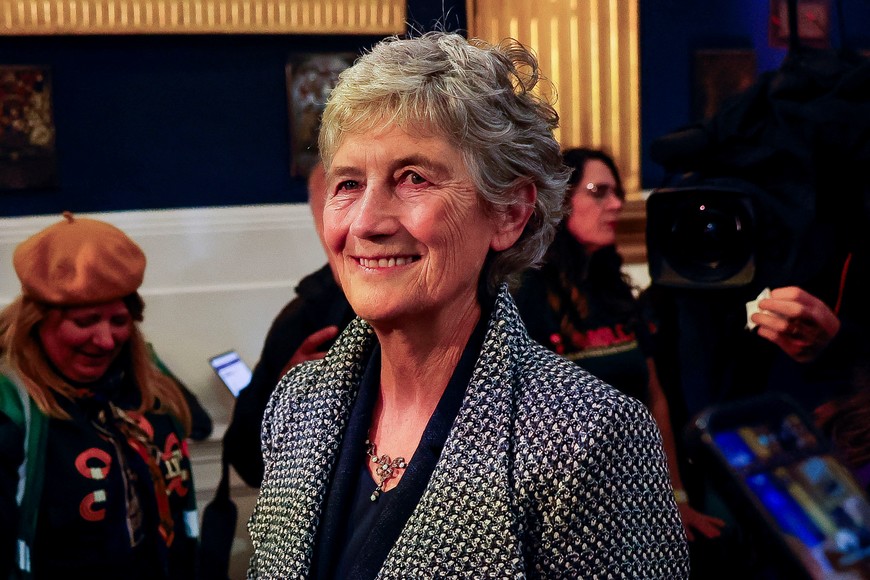 President-elect Catherine Connolly arrives at Dublin Castle, on the day of the announcement of the results of the Irish presidential election in Dublin, Ireland, October 25, 2025. REUTERS/Clodagh Kilcoyne