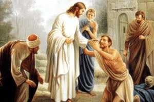 Jesús ante el publicano postrado, que se humilla, pide sinceramente perdón y reclama su compasión.