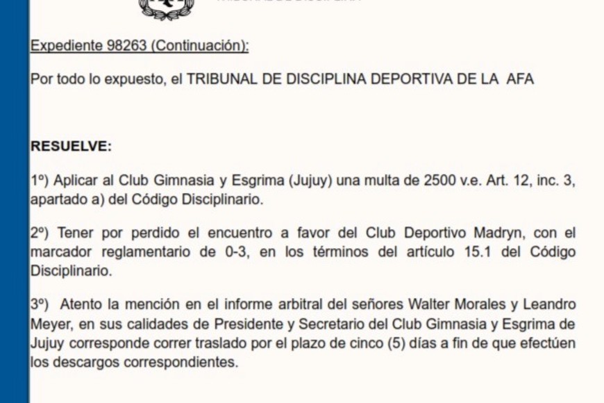 El fallo del Tribunal de Disciplina de la Afa