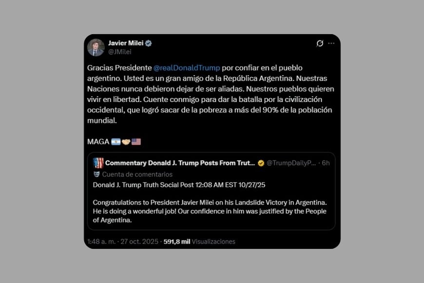 Milei y un agradecimiento a Trump.