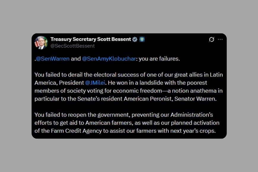 Parte del comentario de Bessent en X.