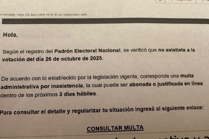 En el cuerpo del mensaje se incluye un enlace fraudulento que simula ser del portal Mi Argentina. Captura de pantalla.