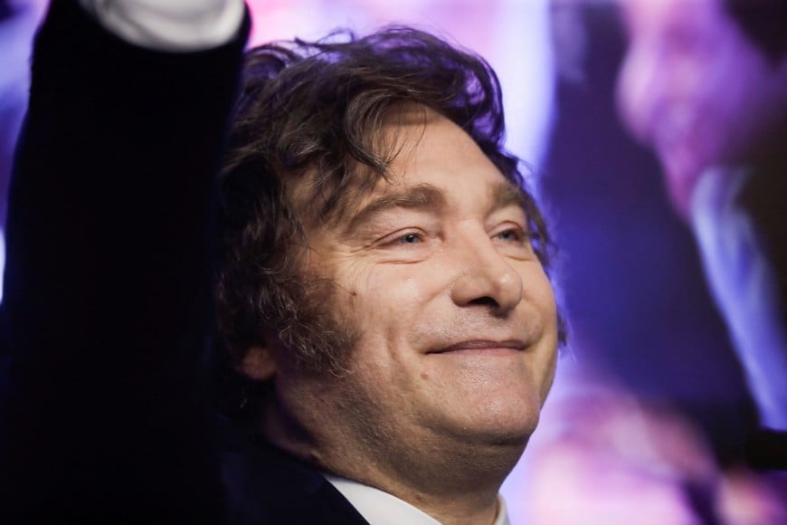 Argentina's President Javier Milei reacts after the La Libertad Avanza party won the midterm election, which is seen as crucial for Milei's administration after U.S. President Donald Trump warned that future support for Argentina would depend on Milei's party performing well in the vote, in Buenos Aires, Argentina, October 26, 2025. REUTERS/Cristina Sille