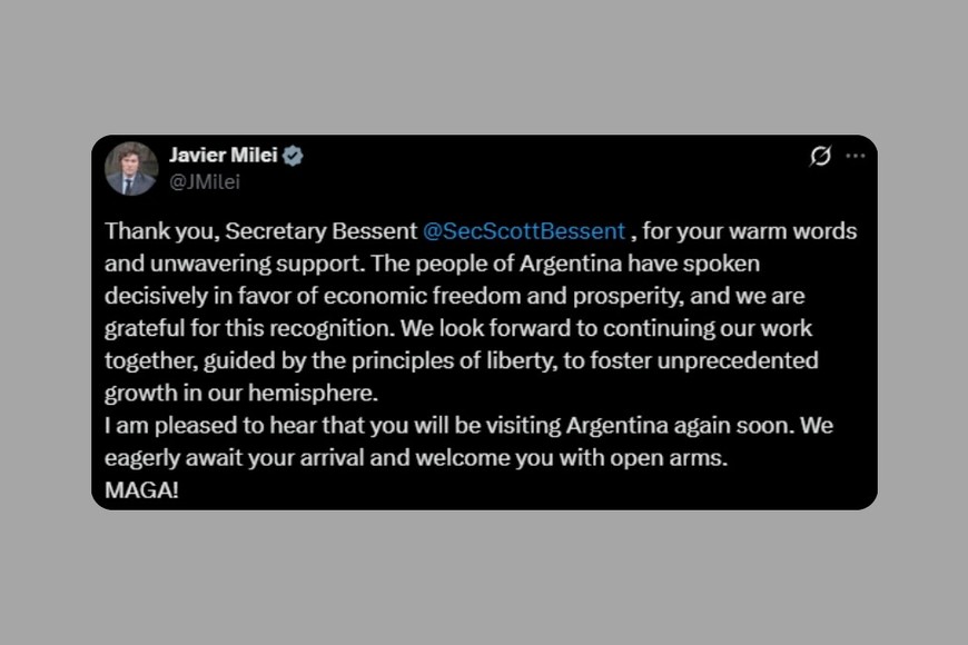 La publicación en X de Milei.