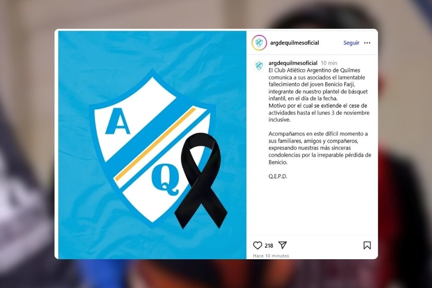 El club suspendió todas sus actividades hasta el lunes 3 de noviembre.