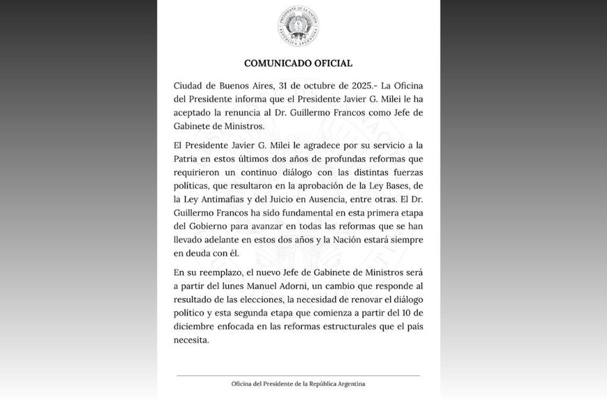 Comunicado de Guillermo Francos