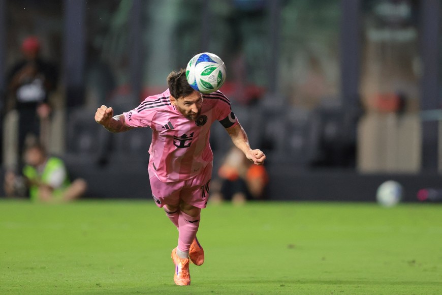Oct 24, 2025; Fort Lauderdale, Florida, USA; Inter Miami CF forward Lionel Messi (10) scores against Nashville SC during the first half at Chase Stadium. Mandatory Credit: Sam Navarro-Imagn Images