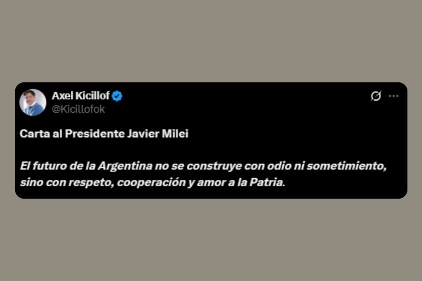 La publicación de Kicillof en X.