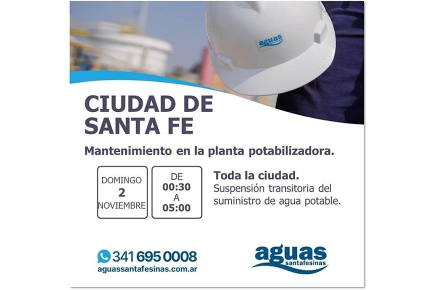 El anuncio de ASSA por el corte de este domingo.