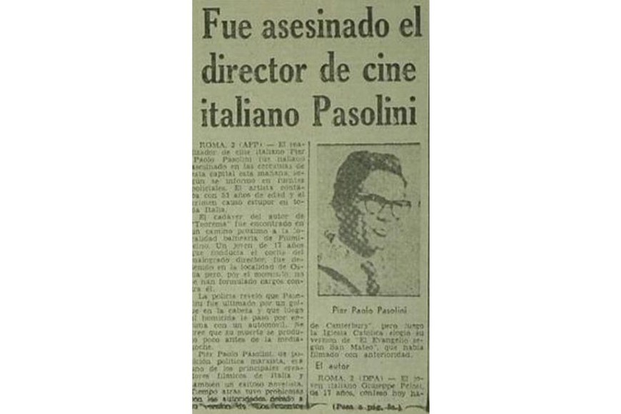 La muerte de Pasolini en El Litoral. Archivo