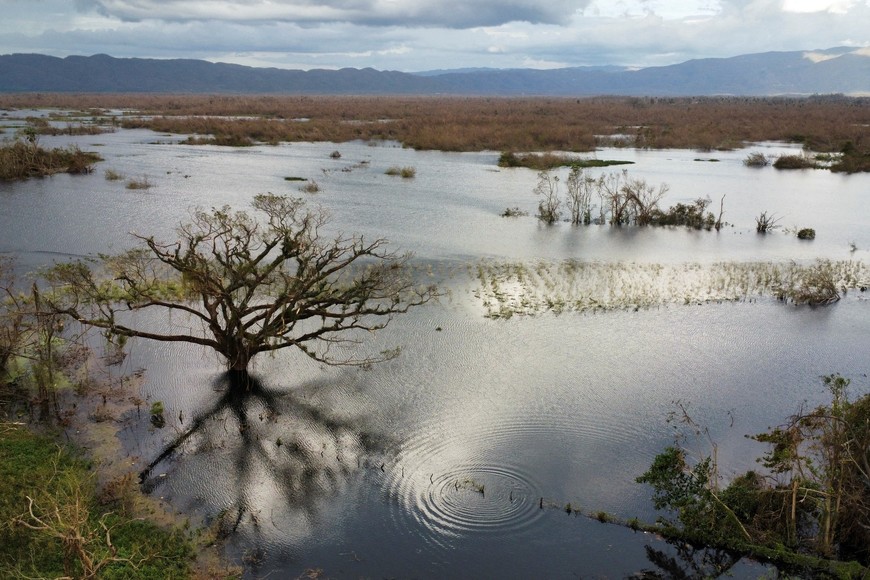 Drone view of the floodwaters in the aftermath of Hurricane Melissa, in Lacovia, Saint Elizabeth Parish, Jamaica, November 1, 2025. REUTERS/Raquel Cunha