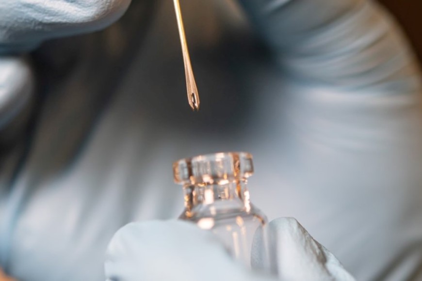 Aguja de punta bifurcada que se usaba para vacunar contra la viruela (vacunación anti-variólica).