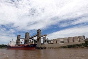 Grain is loaded aboard ships for export on a port on the Parana river near Rosario, Argentina January 31, 2017.  Picture taken January 31, 2017. REUTERS/Marcos Brindicci santa fe  puerto de granos sobre el rio parana barcos barco caguero exportacion granos