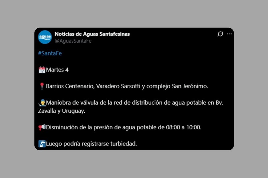 El comunicado de ASSA en X.