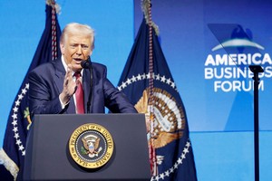U.S. President Donald Trump delivers remarks at the America Business Forum in Miami, Florida, U.S., November 5, 2025. REUTERS/Marco Bello