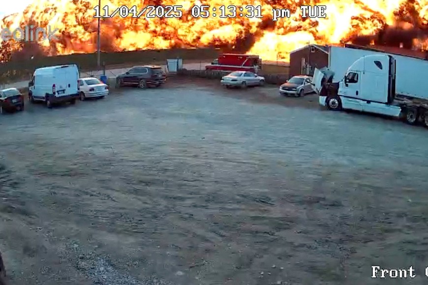 Smoke and flames rise as a UPS cargo plane crashes in Louisville, Kentucky, U.S. November 4, 2025, in this screengrab obtained from social media video. Kentucky Truck Parts & Service/via REUTERS  THIS IMAGE HAS BEEN SUPPLIED BY A THIRD PARTY. MANDATORY CREDIT. NO RESALES. NO ARCHIVES. 

Verification:
Buildings, road layout, utility poles and fence matched file images
Location matched business address
Date verified by timestamp on the surveillance footage
Date and location match flight path seen on flight tracker